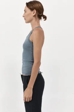 Tops*St. Agni Organic Cotton Abstract Singlet - Diesel Grey
