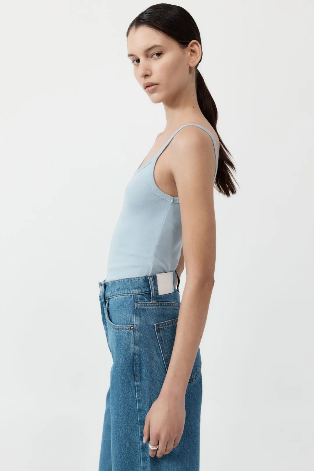 Basics*St. Agni Organic Cotton Asymm Tank - Stone Blue