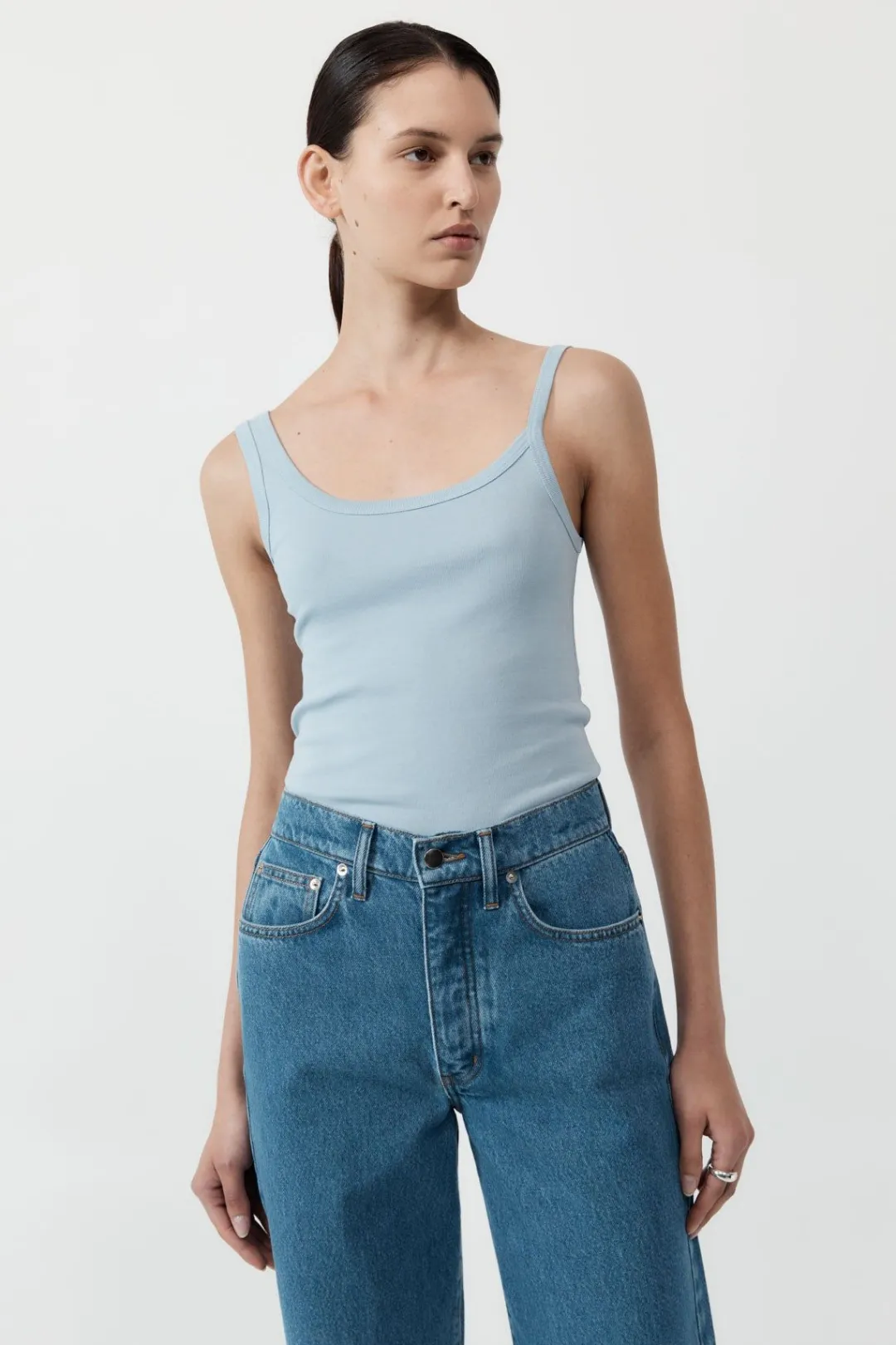 Tops*St. Agni Organic Cotton Asymm Tank - Stone Blue