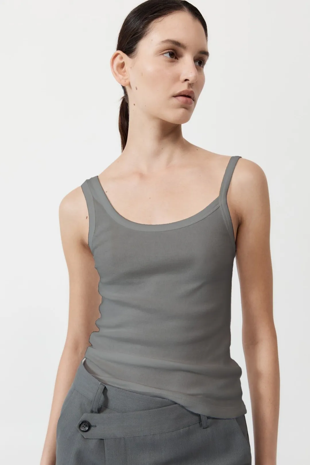Basics*St. Agni Organic Cotton Asymm Tank - Pewter Grey