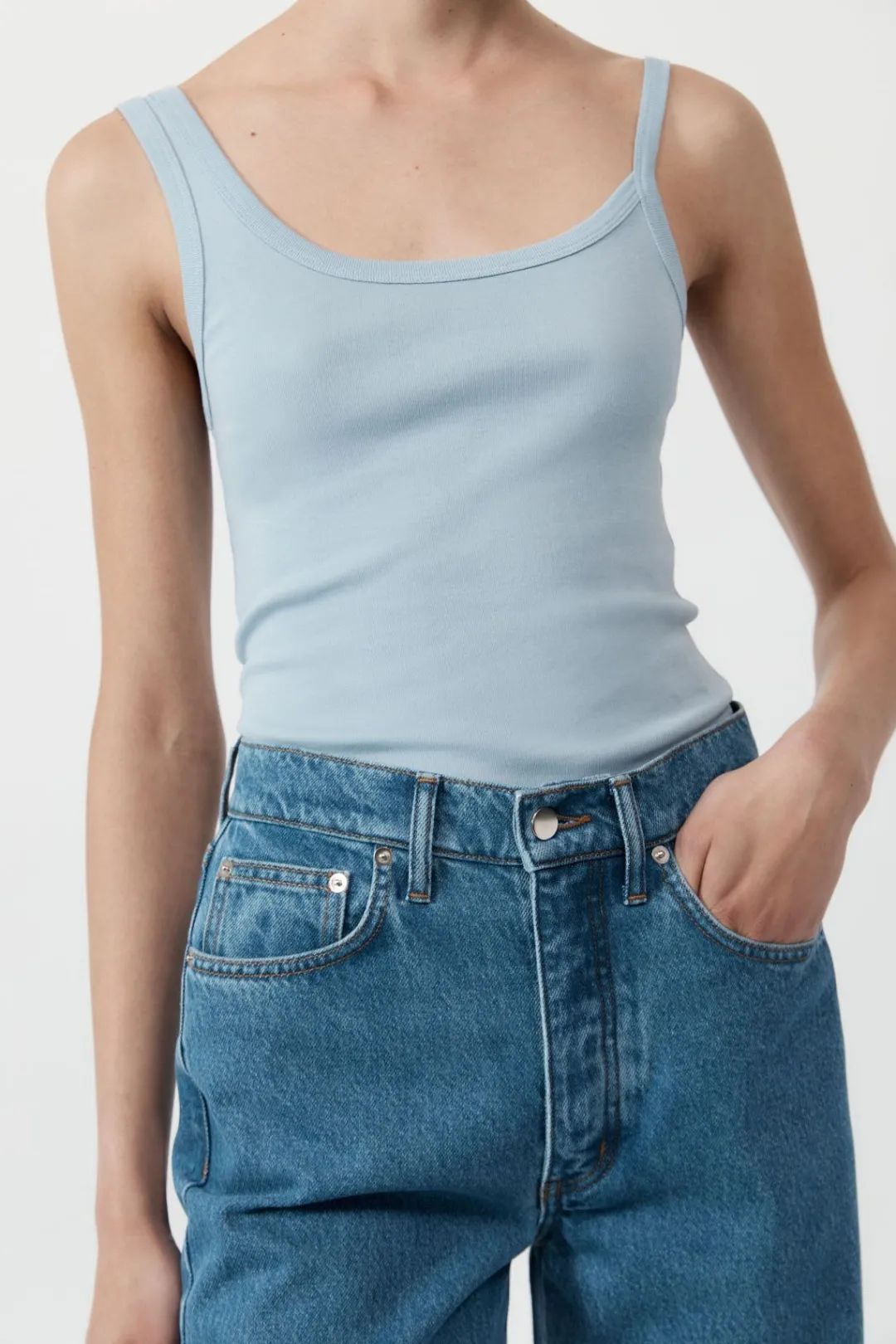 Singlets*St. Agni Organic Cotton Asymm Tank - Stone Blue