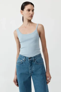 Singlets*St. Agni Organic Cotton Asymm Tank - Stone Blue