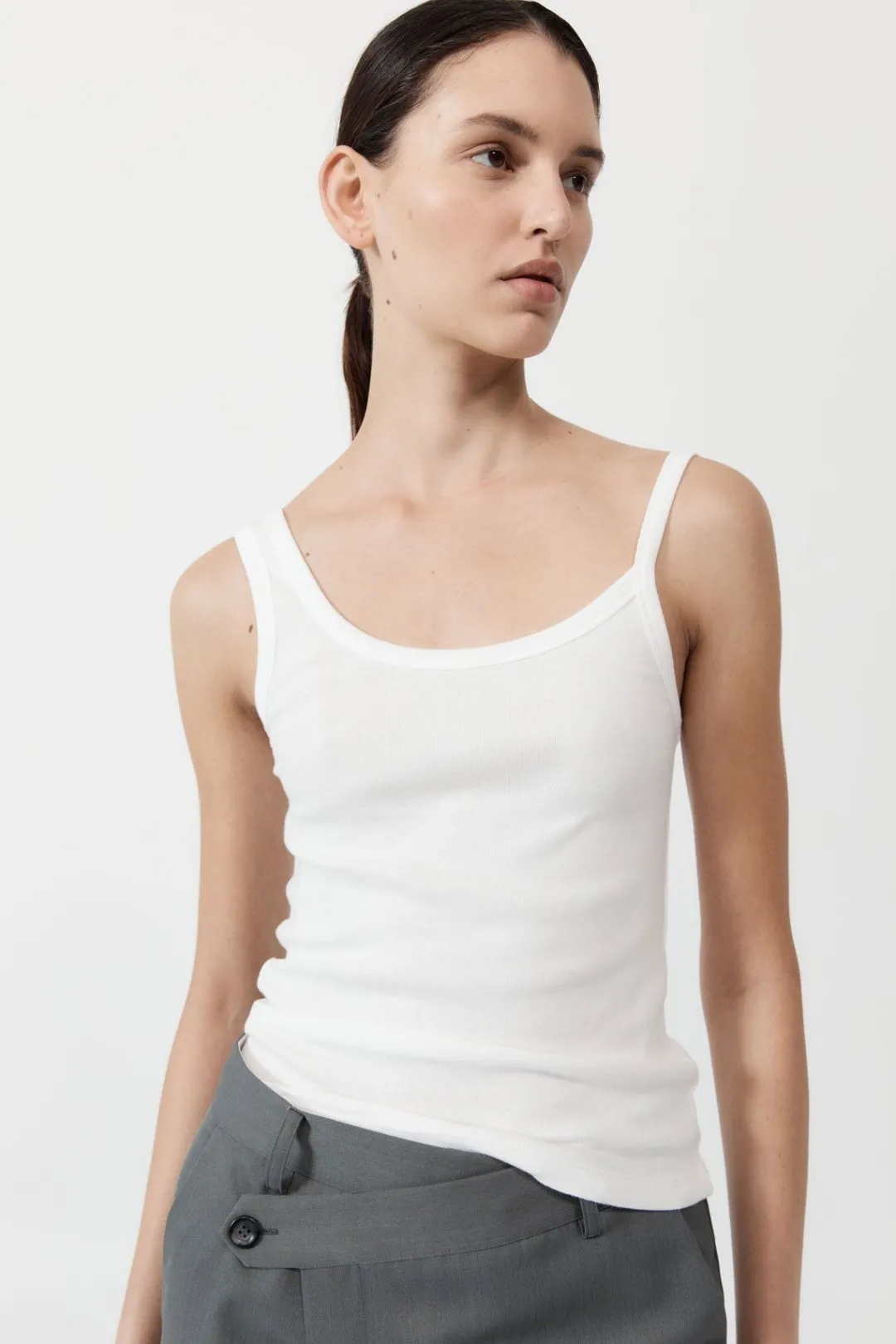 Tops*St. Agni Organic Cotton Asymm Tank - White