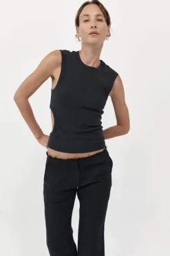 Singlets*St. Agni Organic Cotton Cut Out Tank - Black