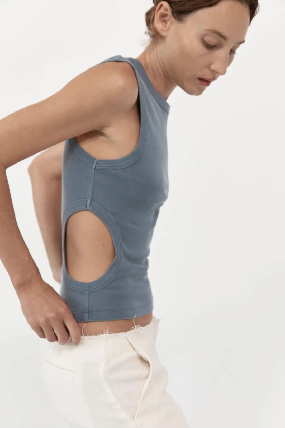 Tops*St. Agni Organic Cotton Cut Out Tank - Diesel Grey