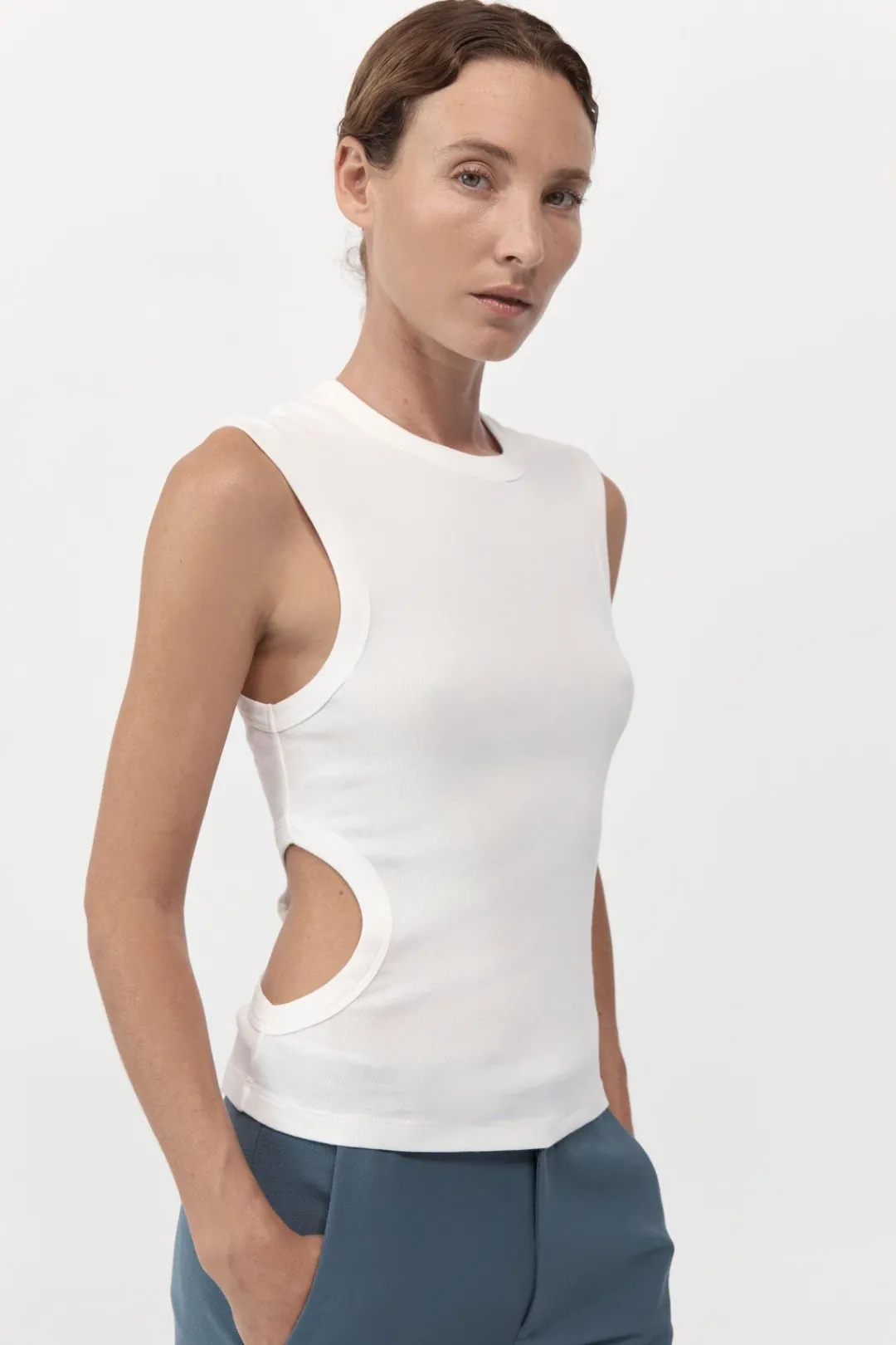 Singlets*St. Agni Organic Cotton Cut Out Tank - White