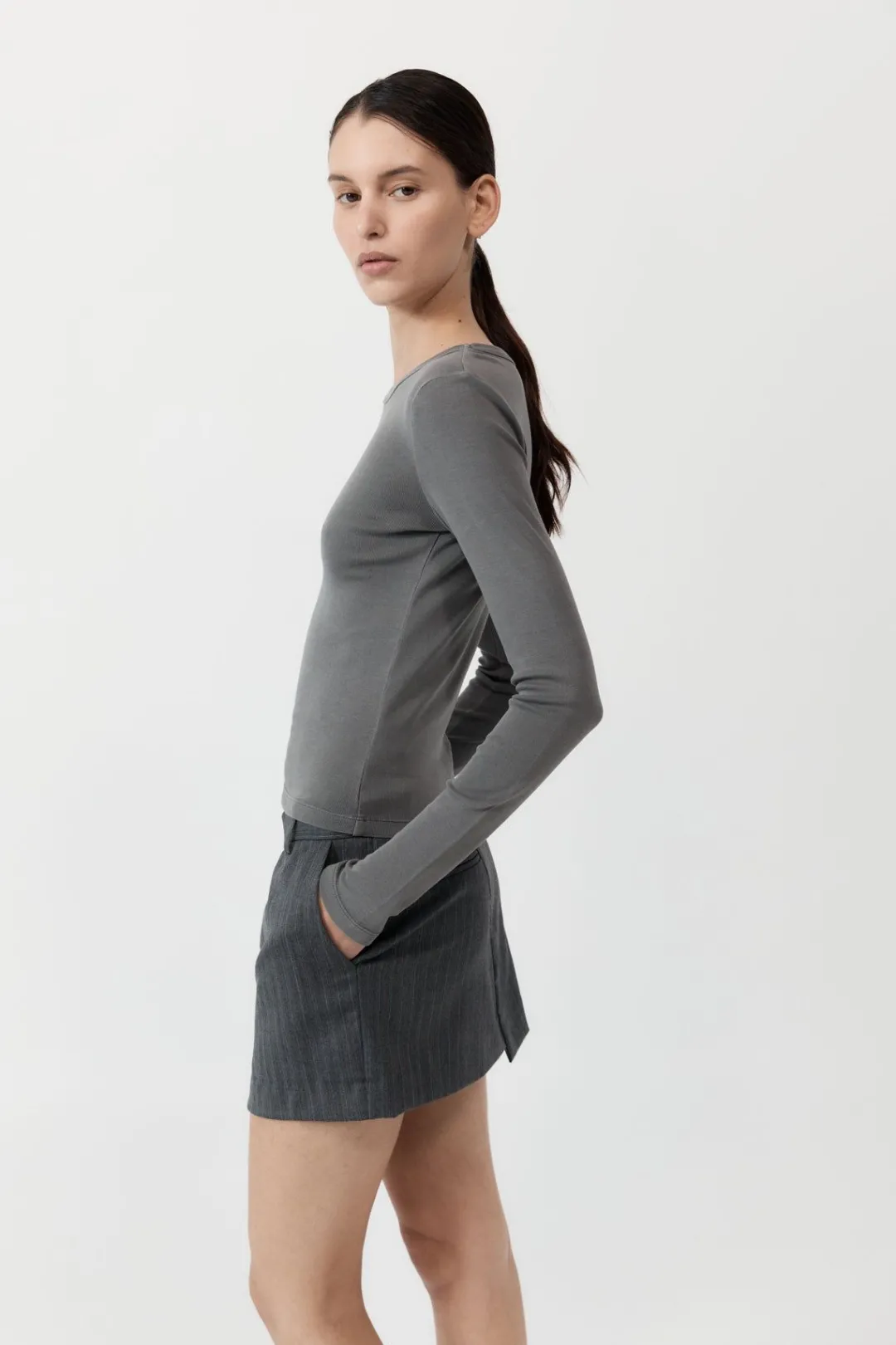 T-Shirts*St. Agni Organic Cotton Long Sleeve Top - Pewter Grey
