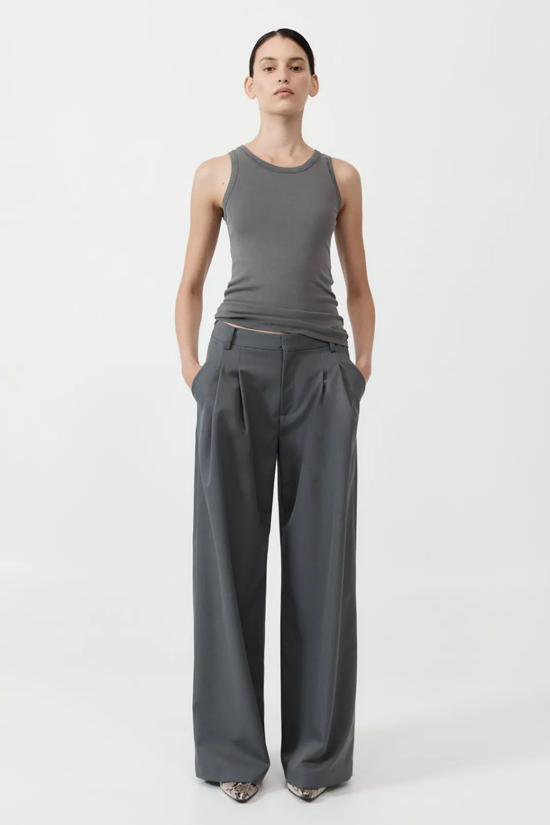 Tops*St. Agni Organic Cotton Singlet - Pewter Grey