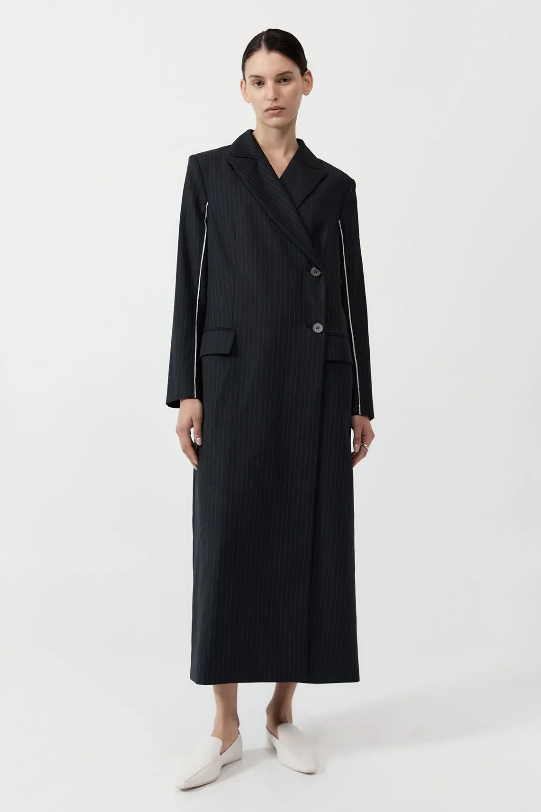 Jackets*St. Agni Pinstripe Maxi Coat - Black