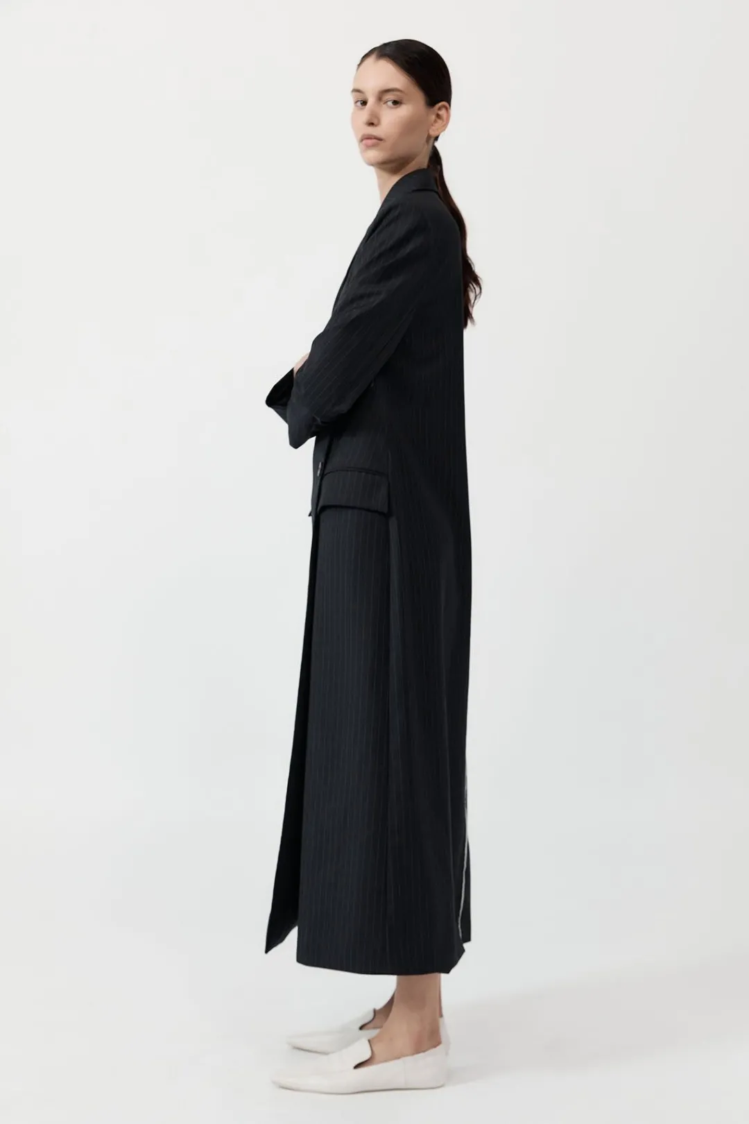 Jackets*St. Agni Pinstripe Maxi Coat - Black