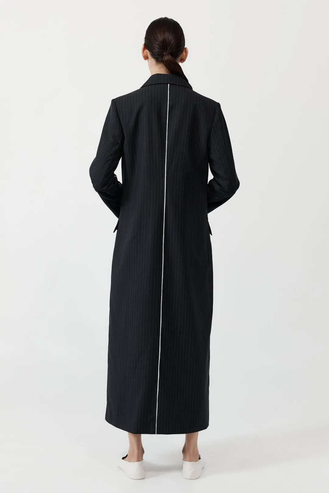 Jackets*St. Agni Pinstripe Maxi Coat - Black