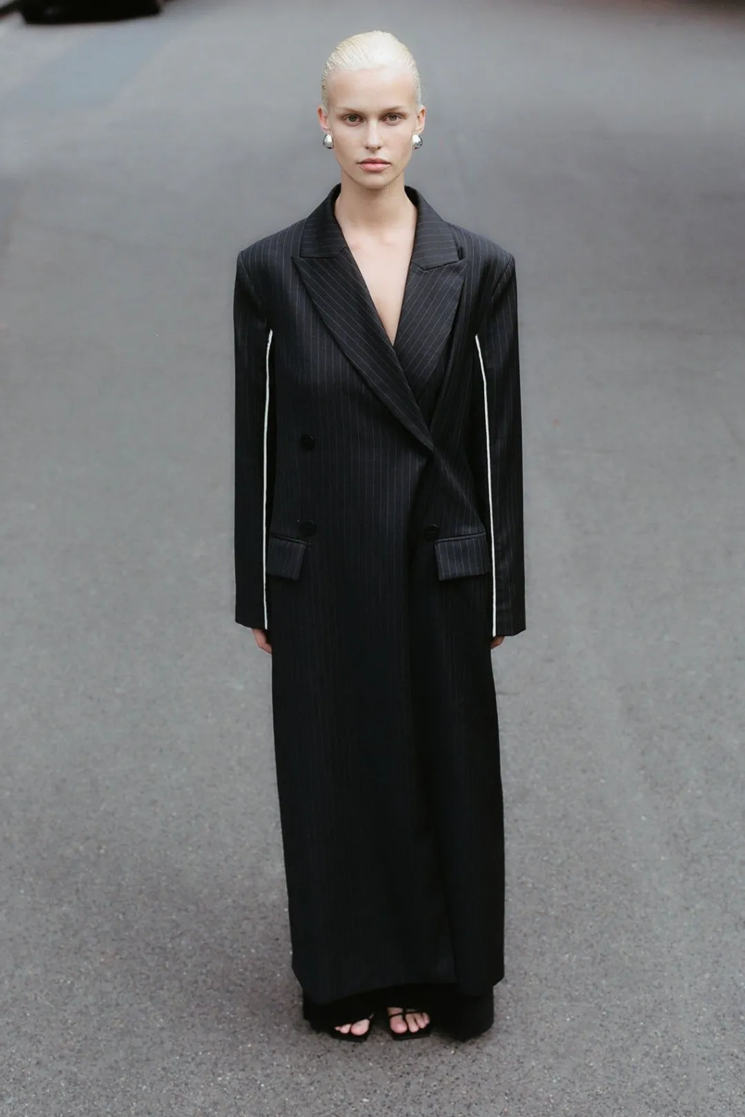 Jackets*St. Agni Pinstripe Maxi Coat - Black