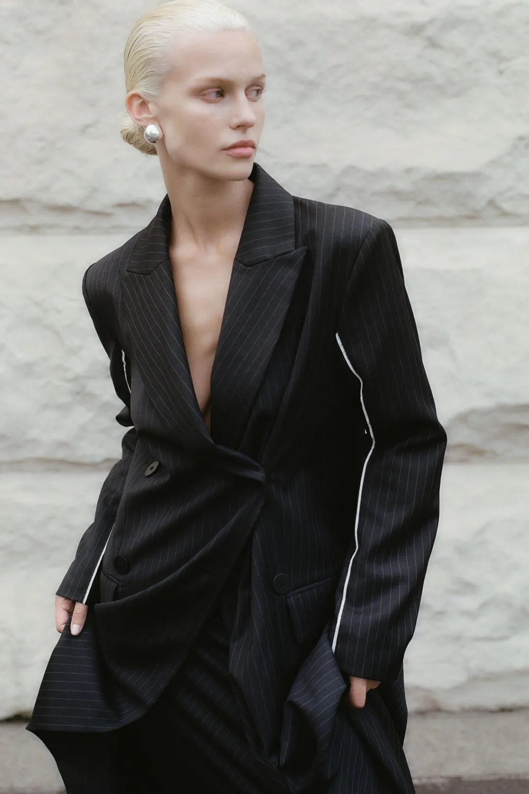 Jackets*St. Agni Pinstripe Maxi Coat - Black