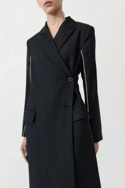 Tailoring*St. Agni Pinstripe Maxi Coat - Black