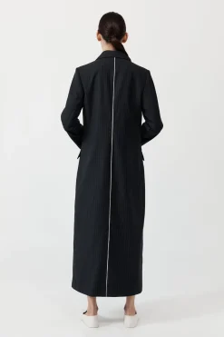 Tailoring*St. Agni Pinstripe Maxi Coat - Black