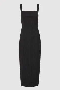 Tailoring*St. Agni Pinstripe Midi Dress - Black