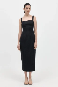 Dresses*St. Agni Pinstripe Midi Dress - Black