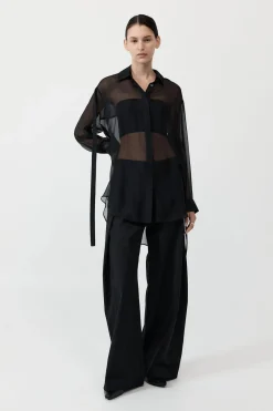 Shirts*St. Agni Pinstripe Silk Shirt - Black