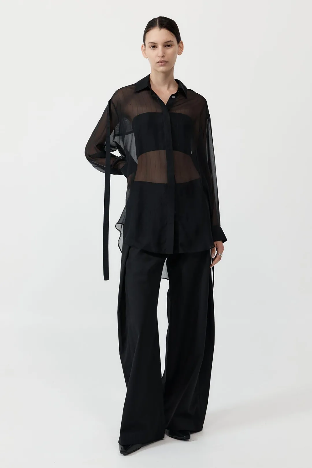 Shirts*St. Agni Pinstripe Silk Shirt - Black