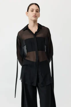 Shirts*St. Agni Pinstripe Silk Shirt - Black