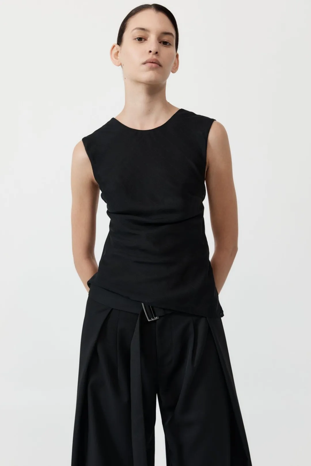 Tops*St. Agni Pinstripe Silk Top - Black