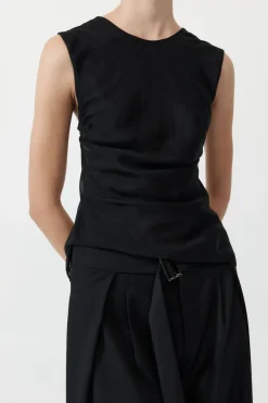Tops*St. Agni Pinstripe Silk Top - Black
