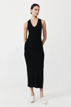 Knitwear*St. Agni Plunge Neck Knit Dress - Black