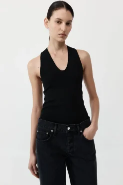 Knitwear*St. Agni Plunge Neck Knit Top - Black