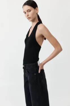 Knitwear*St. Agni Plunge Neck Knit Top - Black