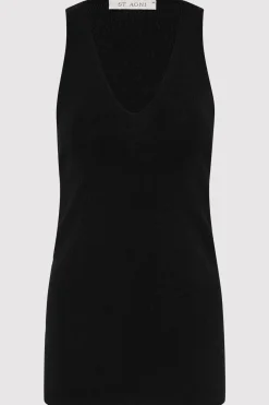 Knitwear*St. Agni Plunge Neck Knit Top - Black