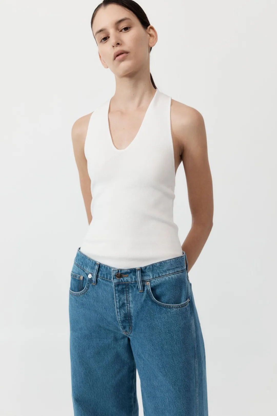 Tops*St. Agni Plunge Neck Knit Top - White