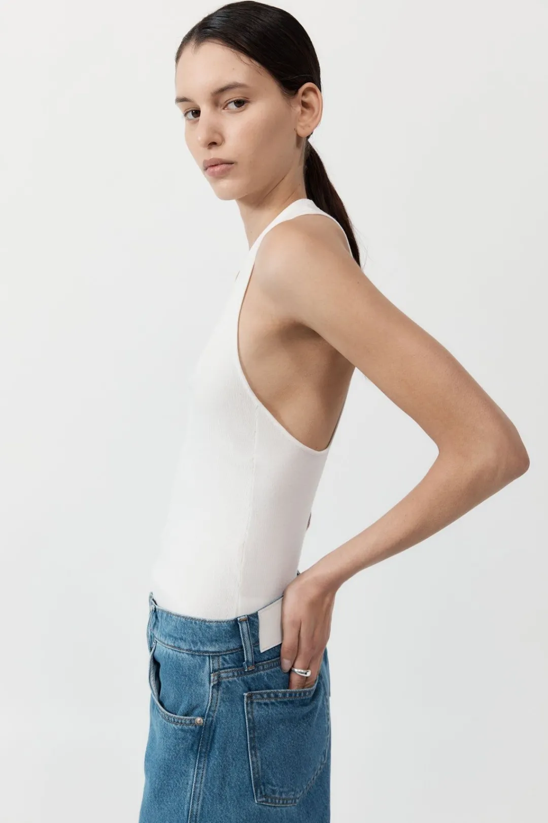 Singlets*St. Agni Plunge Neck Knit Top - White