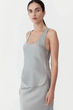Tops*St. Agni Racer Back Bias Tank - Silver