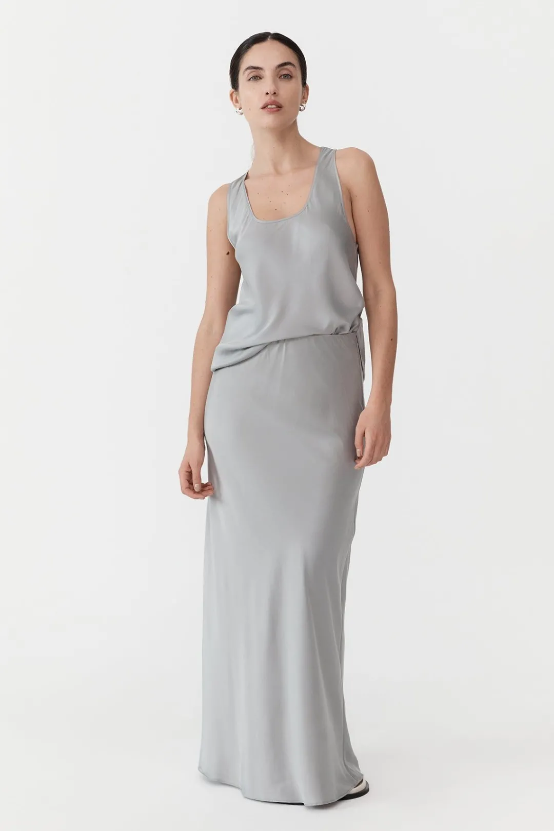 Tops*St. Agni Racer Back Bias Tank - Silver