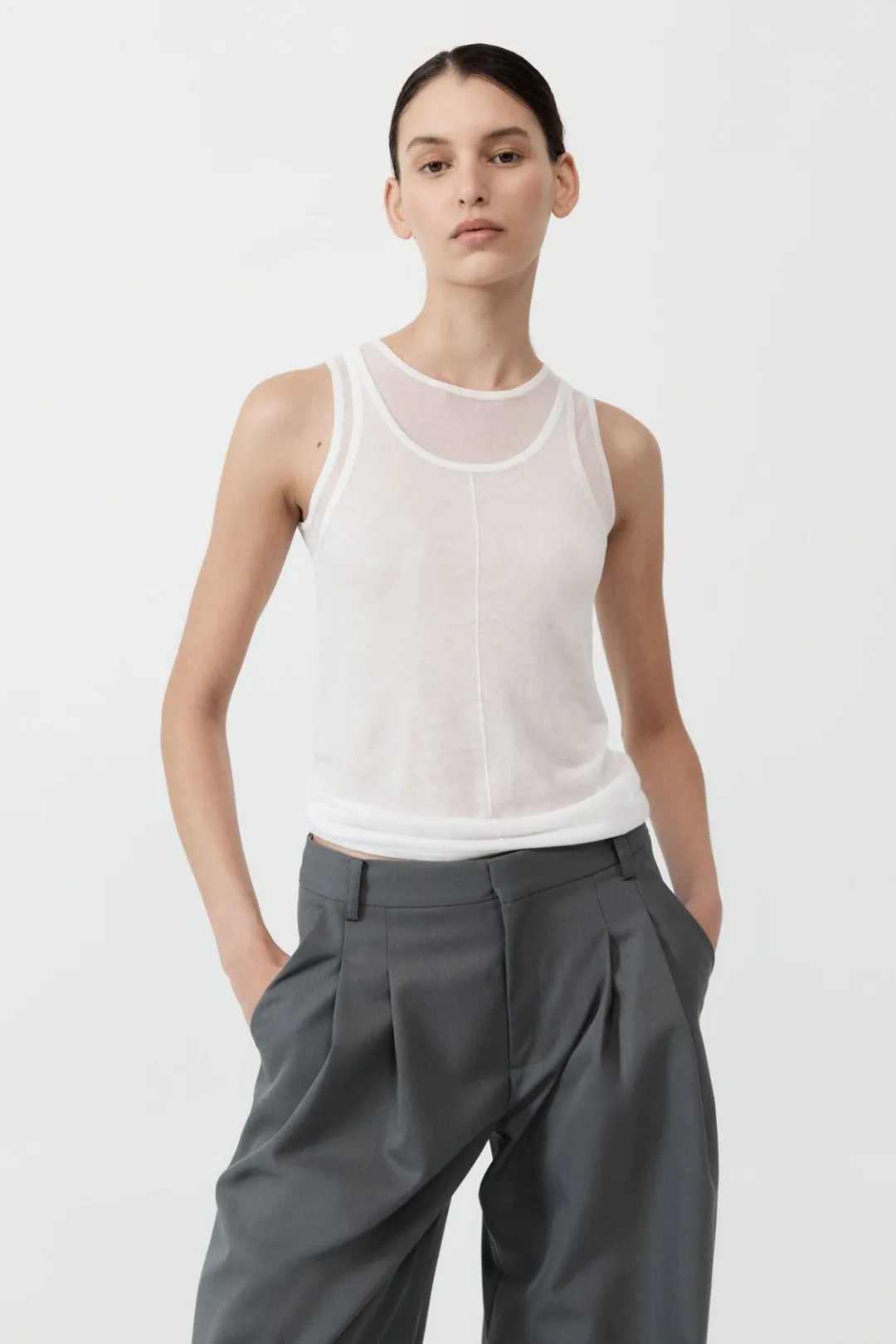 Knitwear*St. Agni Semi Sheer Double Layer Tank - White
