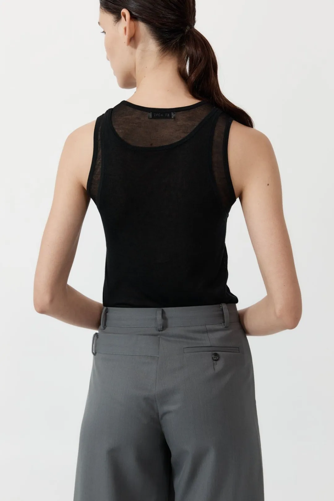 Singlets*St. Agni Semi Sheer Double Layer Tank - Black