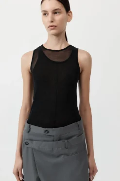 Tops*St. Agni Semi Sheer Double Layer Tank - Black