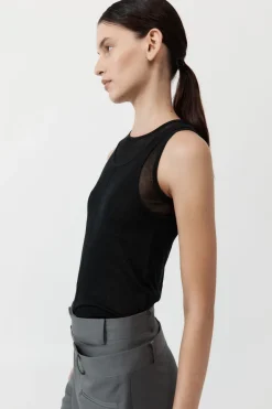 Tops*St. Agni Semi Sheer Double Layer Tank - Black