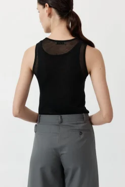 Tops*St. Agni Semi Sheer Double Layer Tank - Black