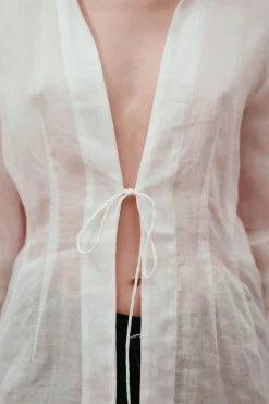 Shirts*St. Agni Sheer Linen Tie Top - White