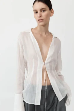 Tops*St. Agni Sheer Linen Tie Top - White
