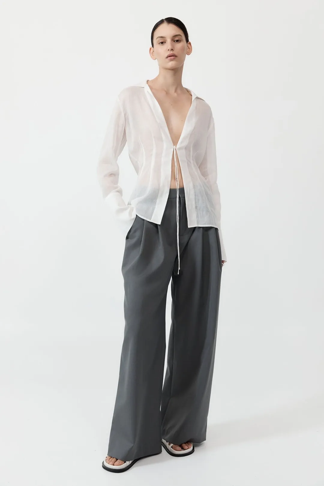 Tops*St. Agni Sheer Linen Tie Top - White