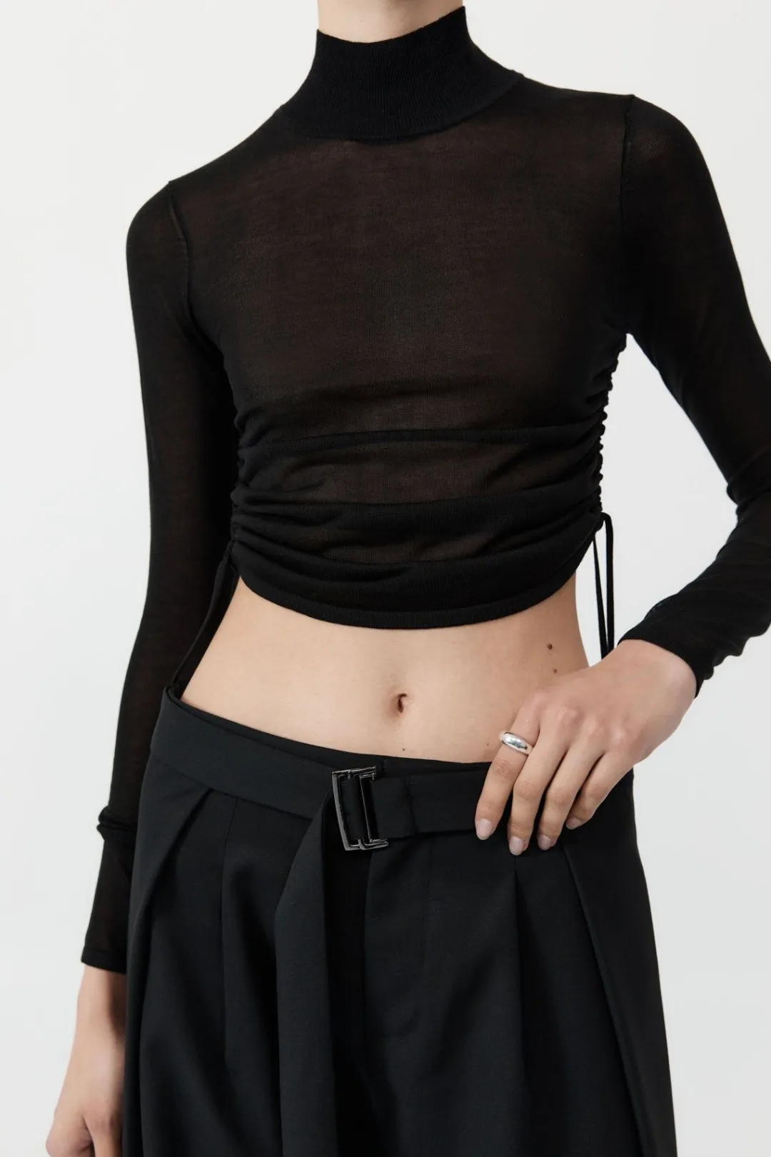 Tops*St. Agni Sheer Ruched Top - Black