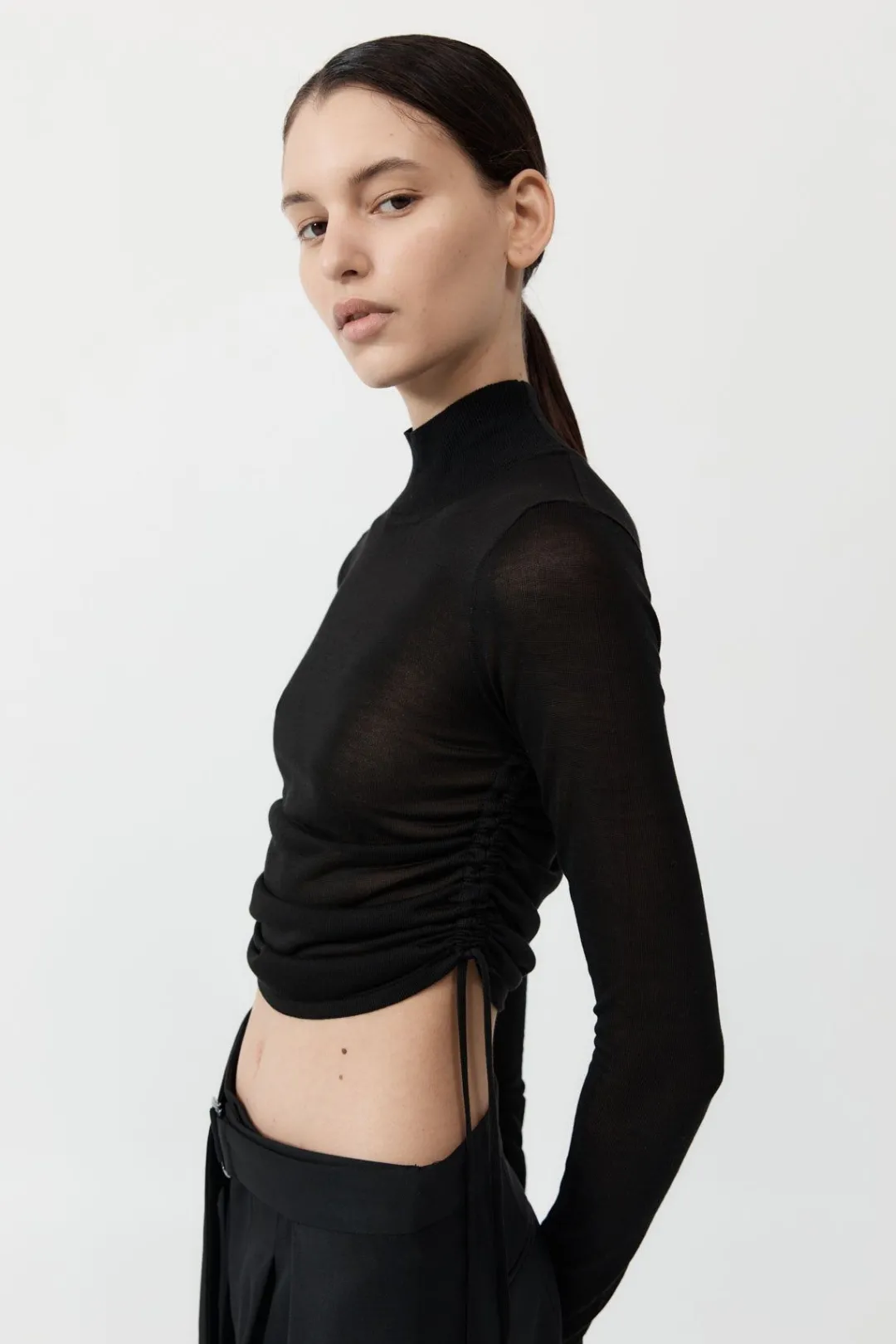 Tops*St. Agni Sheer Ruched Top - Black