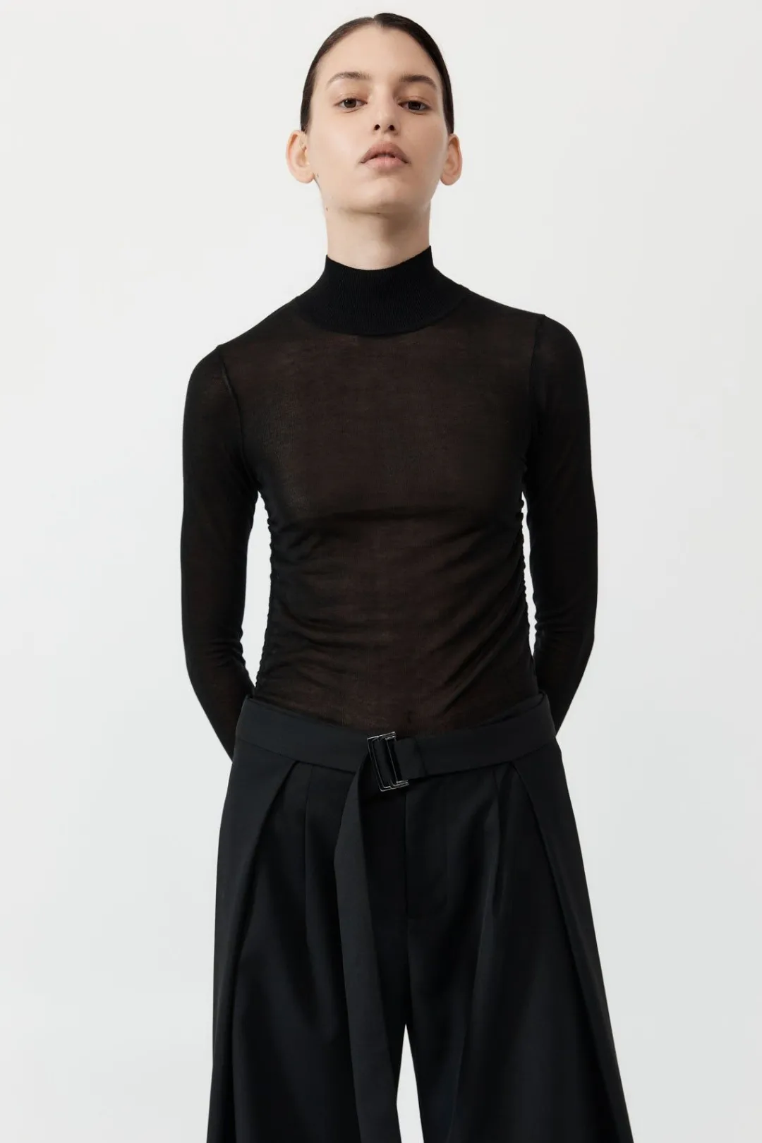 Tops*St. Agni Sheer Ruched Top - Black