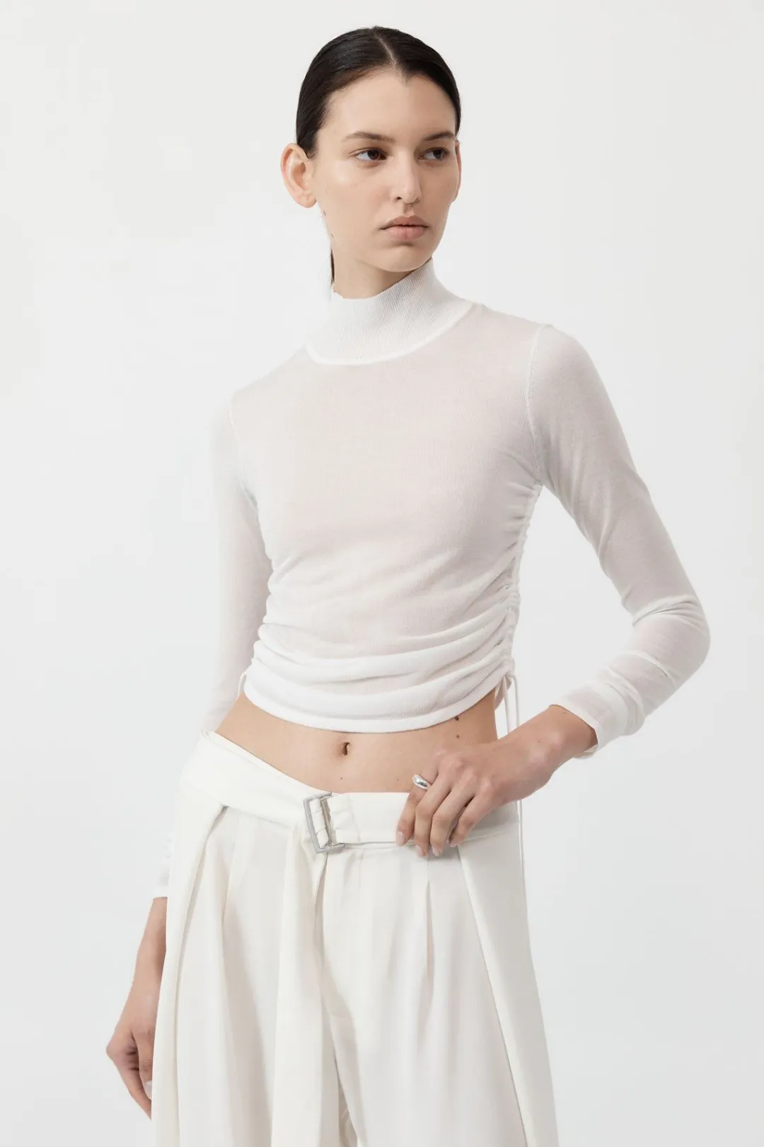 Tops*St. Agni Sheer Ruched Top - White