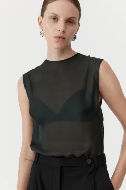 Tops*St. Agni Sheer Silk Gauze Top - Soot