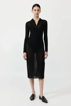 Knitwear*St. Agni Sheer Stripe Dress - Black