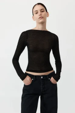 Knitwear*St. Agni Sheer Stripe Top - Black