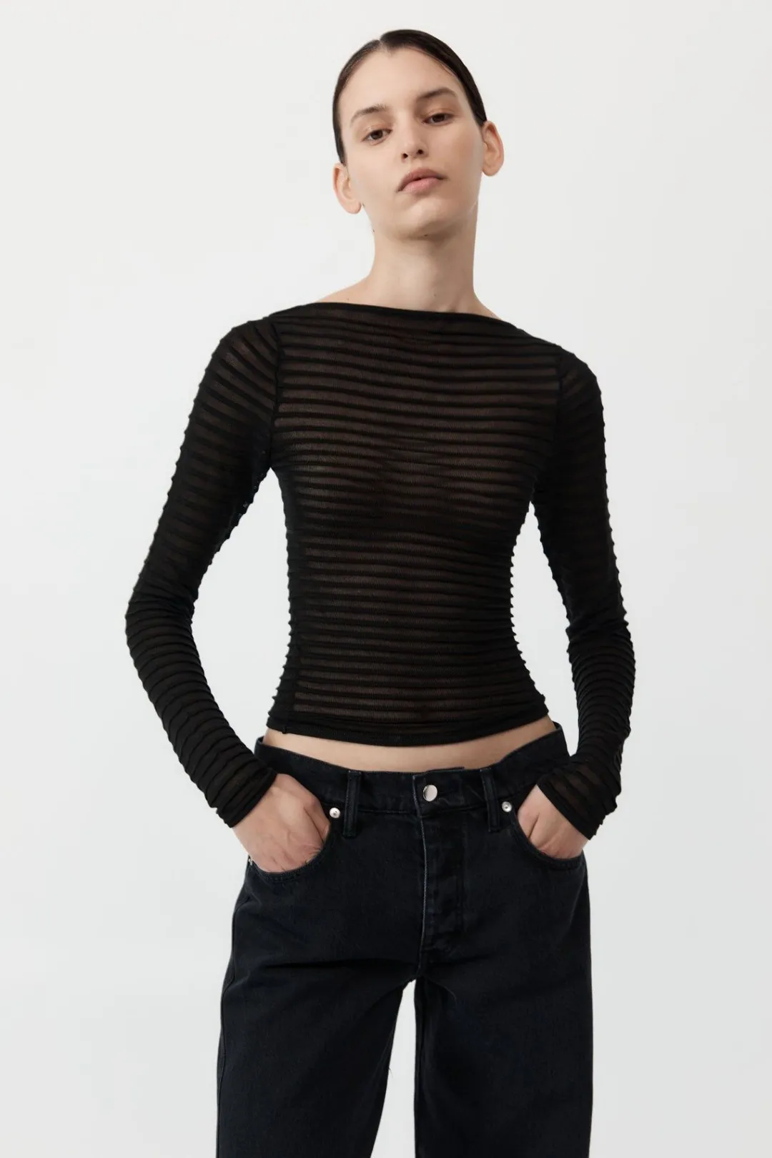 Knitwear*St. Agni Sheer Stripe Top - Black